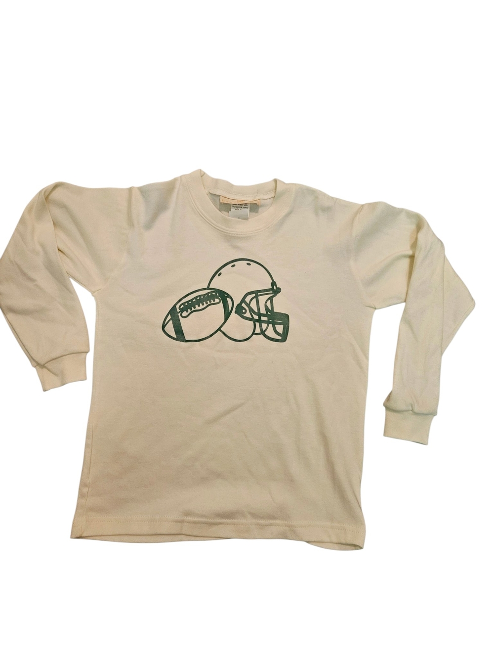 Hannah Kate Kids Cream Long-Sleeve Football Graphic Tee with Green Print